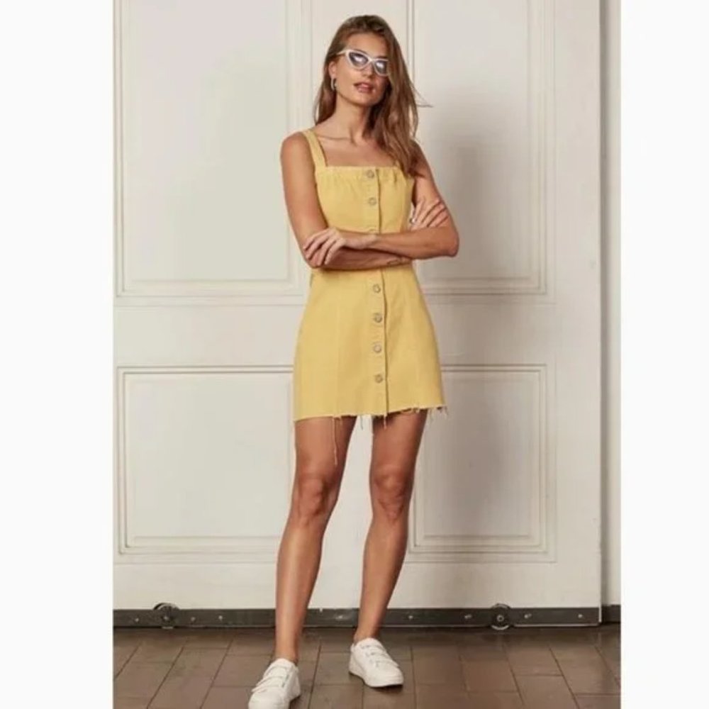 Boyish By Her Kennedy Yellow Denim Mini Skirt Overalls Dress Size Small - Picture 2 of 13